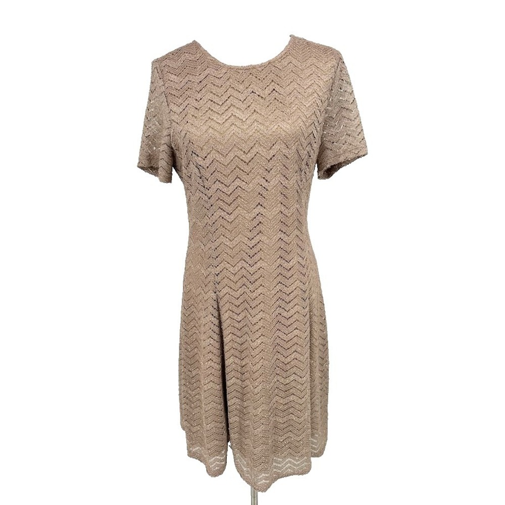 SLNY Fashions Gold Crochet Lace Dress Size 14 Party Shimmer Holiday Metallic